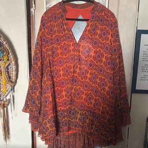 Free People Vibrant Floral Tunic - Orange and Purple
